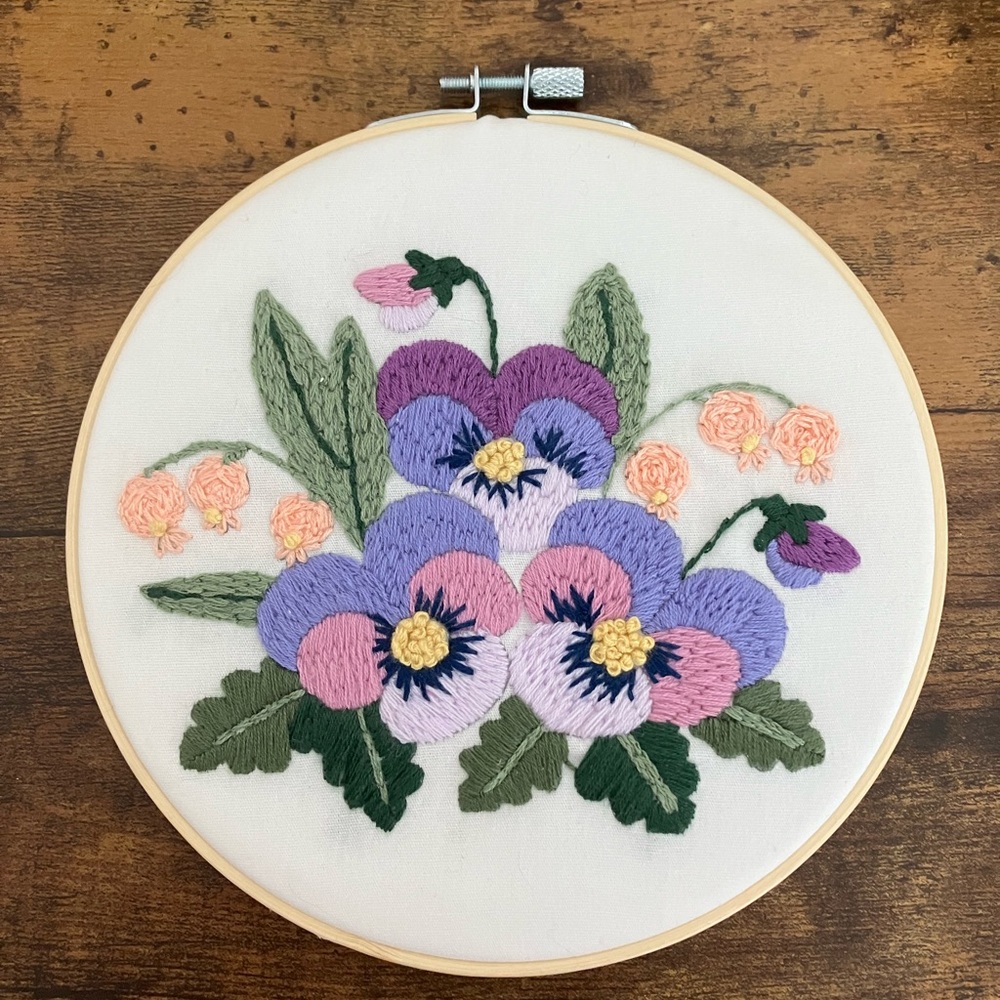 Floral Embroidery Hoop Art - Purple, Pink and Green